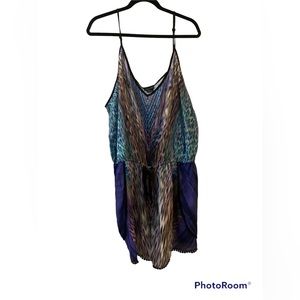 City Chic Multicolor Leopard Peacock Print Blue Purple Green Beach Romper